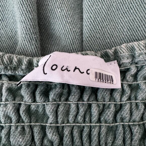 Louna Green Denim Babydoll Empire Puff Sleeve Tiered Mini Dress Women's XS Boho - Picture 7 of 9